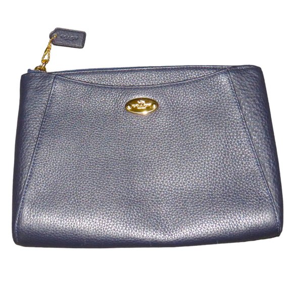 Coach Immid Morgan Clutch Navy Pebbled Leather Zip F53417, NO WRIST STRAP - Picture 1 of 7